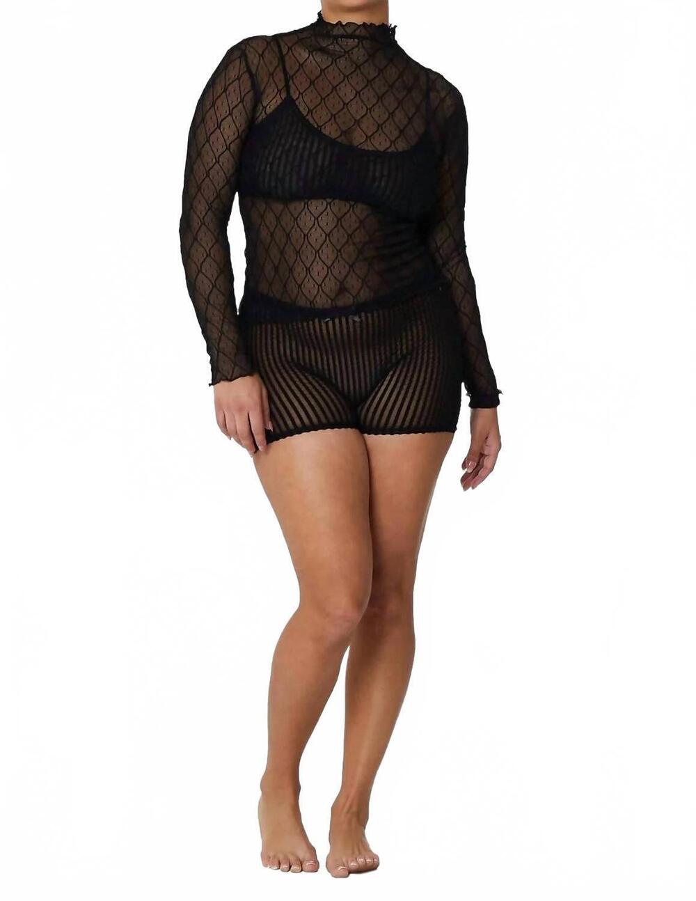 NEW FIND ME NOW wanda mesh long sleeve mock neck top in shadow